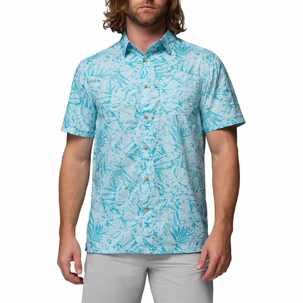Columbia Sportswear Apparel Columbia Sportswear BOYS SUPER SLACK TIDE SHORT SLEEVE CAMP SHIRT IN VINTAGE BLUE UNDERSEA