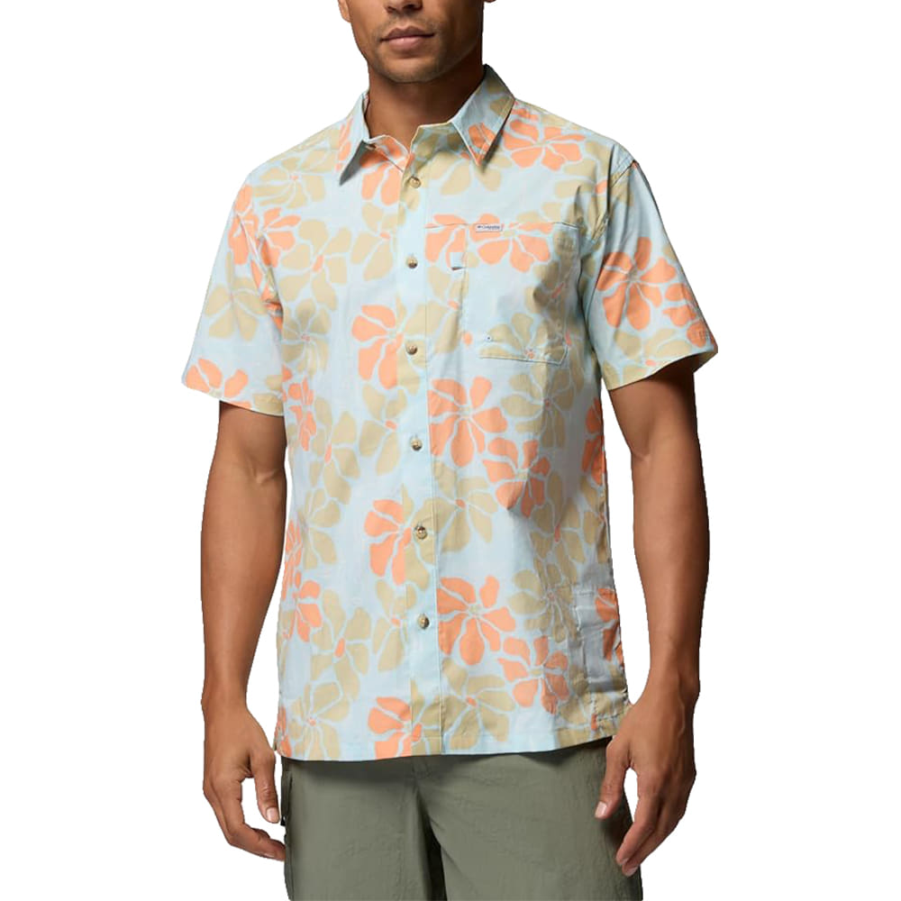 Columbia Sportswear Apparel Columbia Sportswear Men's Marine Light in Floral Trollers Best II Short Sleeve Shirt