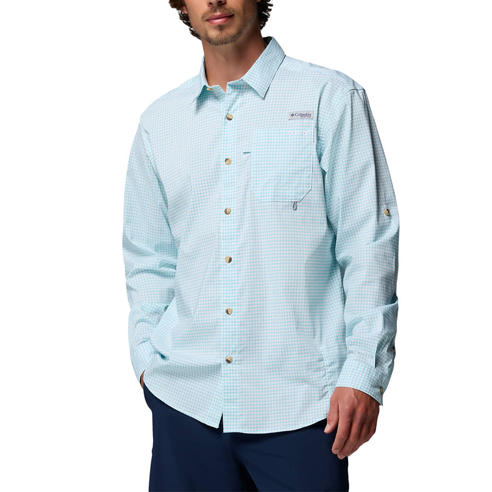 Columbia Sportswear Apparel Marine Light Micro Gingham / S Harbor Peak Long Sleeve Shirt