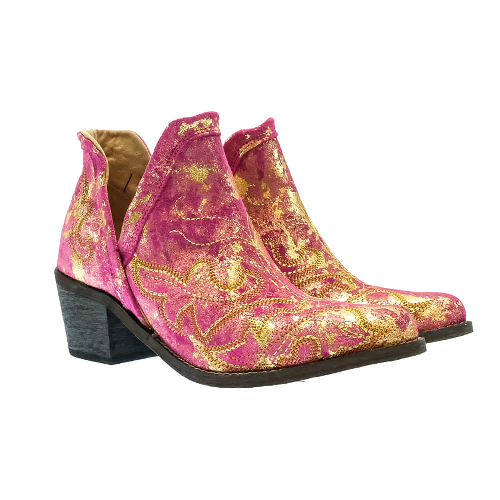 Corral Boots Footwear Corral Boots Pink and Gold Embroidered Women's Booties
