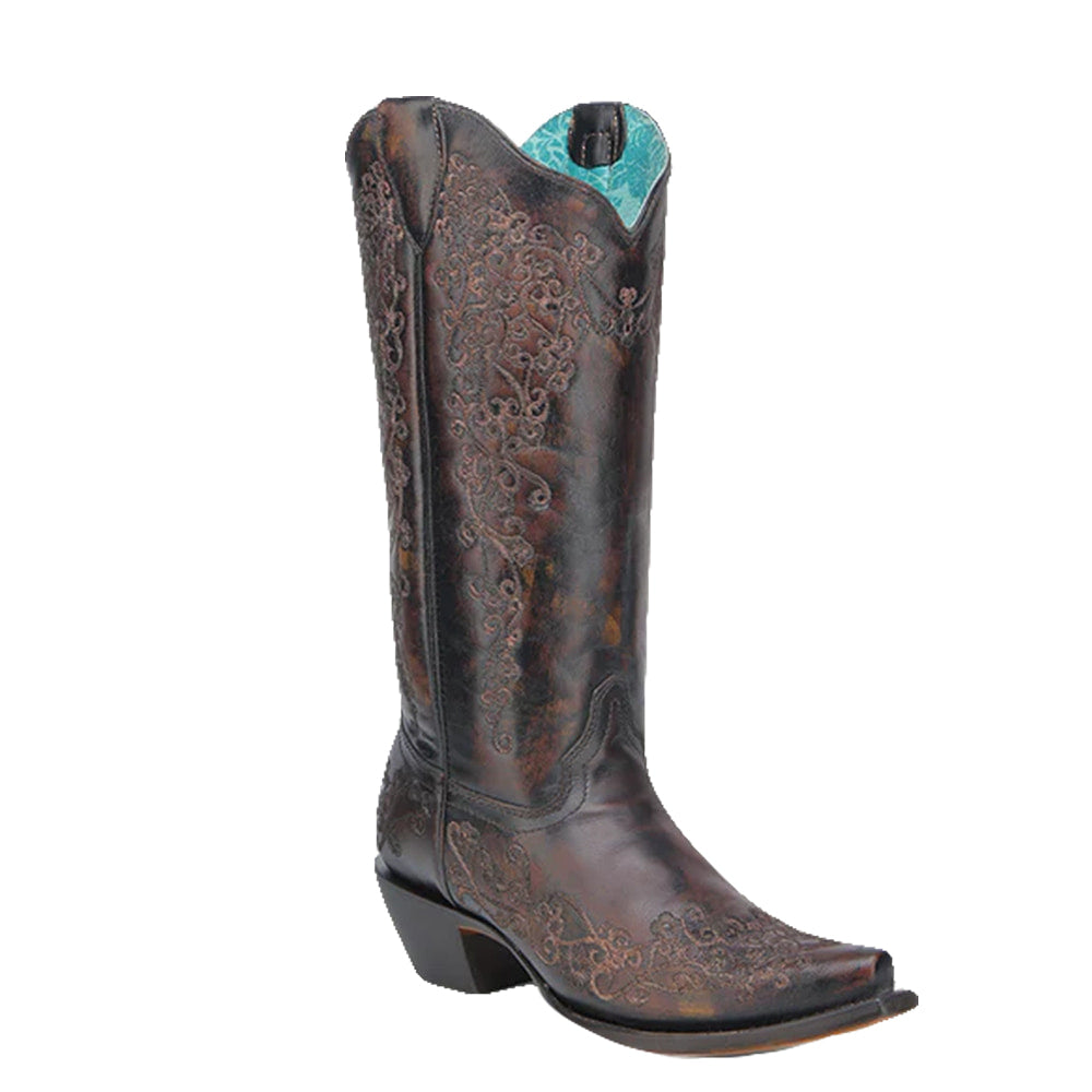 Corral Boots Footwear Corral Boots Women's Black Honey Floral Embroidery Snip Toe Boot