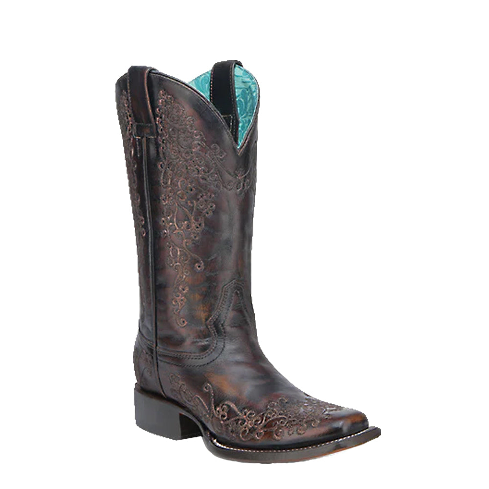 Corral Boots Footwear Corral Boots Women's Black Honey Floral Embroidery Square Toe Boot