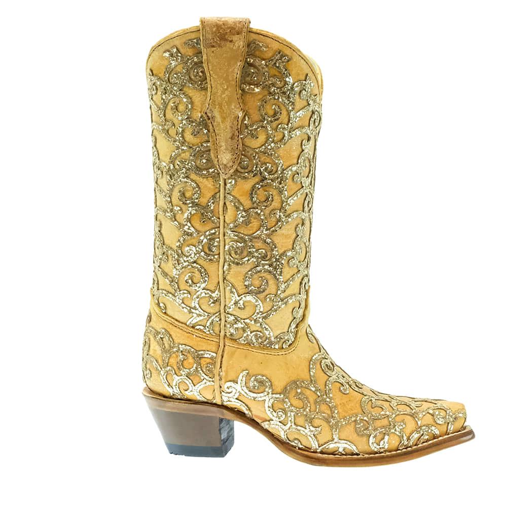 Corral Boots Footwear Corral Teen Girl's Straw Glitter Inlay Embroidery Boots