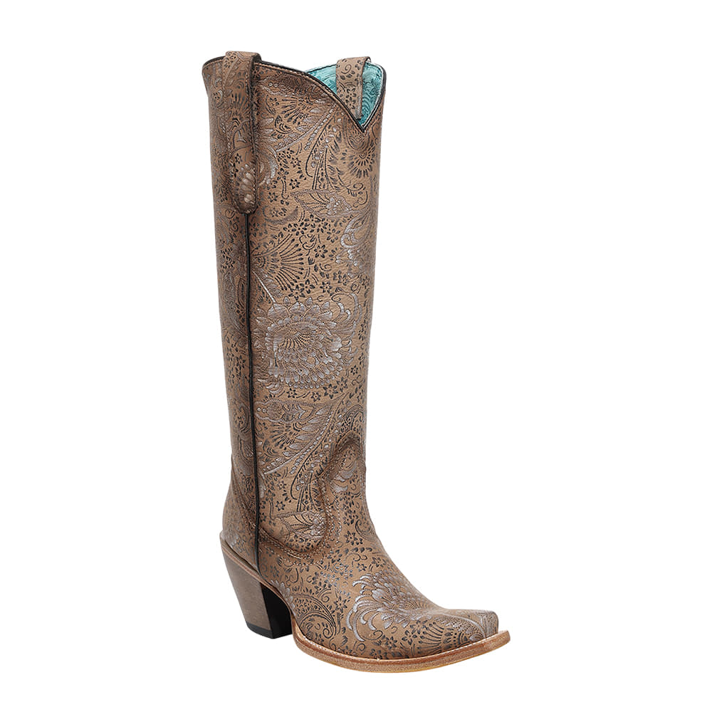 Corral Boots Footwear LD SAND STAMPED FLORAL SUEDE TALL TOP