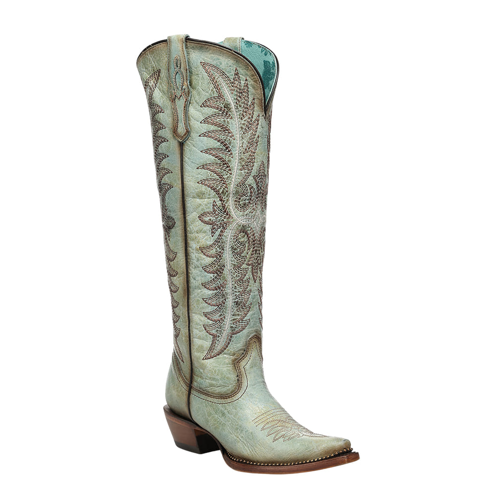 Corral Boots Footwear LD TURQUOISE EMBROIDERY AND METALLIC WELT TALL TOP