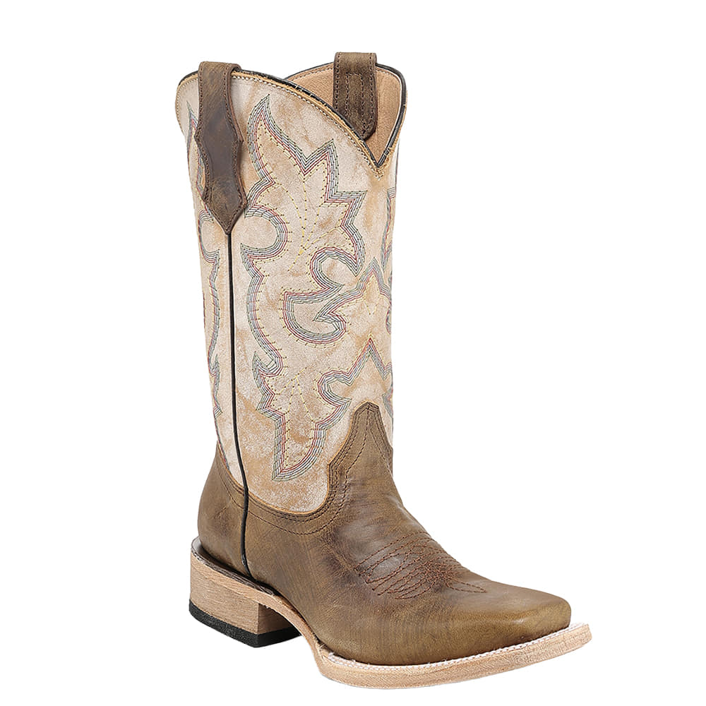 Corral Boots Footwear TAN BROWN/WHITE EMBROIDERY SQUARE TOE