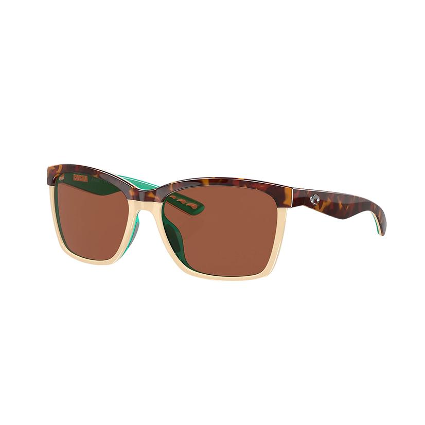 Costa Sunglasses Apparel OSFA / TORTOISE Costa Anaa Shiny Retro Tortoise Cream Mint Frame Copper Polarized Poly Lens Sunglasses
