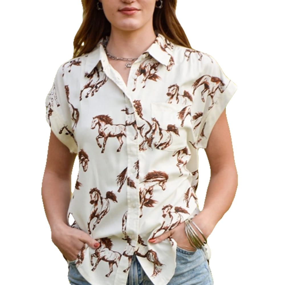 Cotton & Rye Outfitters Apparel Cotton & Rye Outfitters Women's Ivory The Stunner Stallion Short Sleeve Shirt