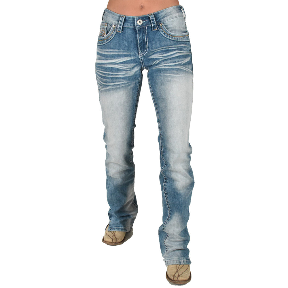 Cowgirl Tuff Apparel Cowgirl Tuff Women's Dark Faded Denim Mid Rise Bootcut Jeans