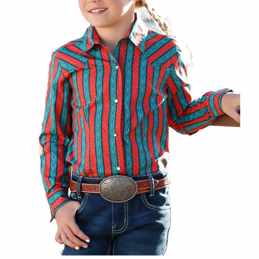Cruel Denim Apparel Cruel Denim Red and Blue Striped Long Sleeve Snap Youth Shirt