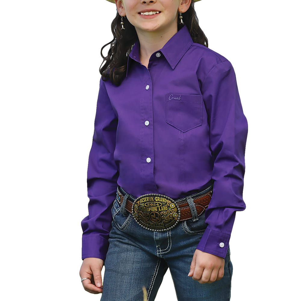 Cruel Denim Apparel Cruel Denim Solid Cotton Plain Weave White Button Logo Embroidery Girl's Shirt