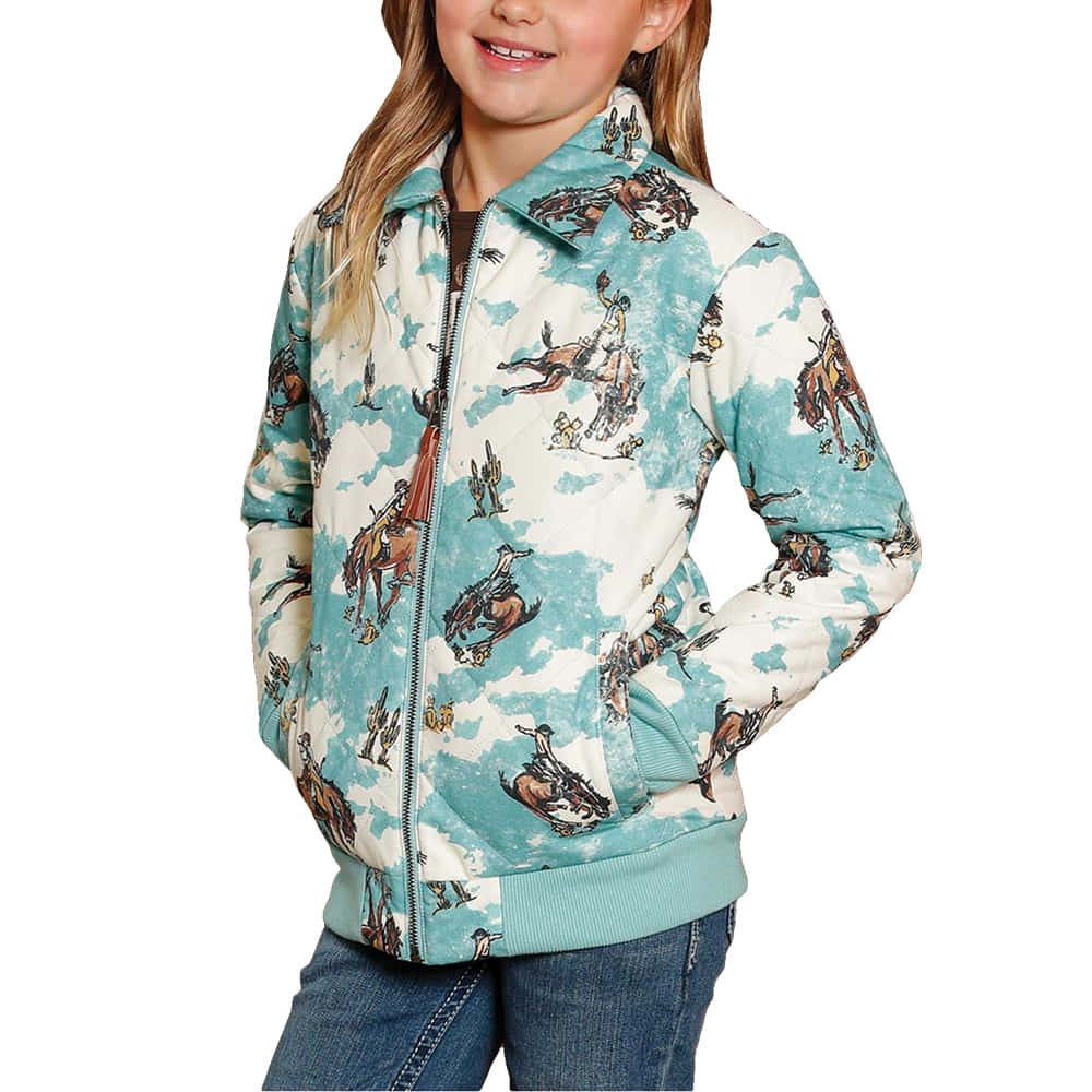 Cruel Denim Apparel Cruel Denim Turquoise and Brown Horse Print Girl's Bomber Jacket