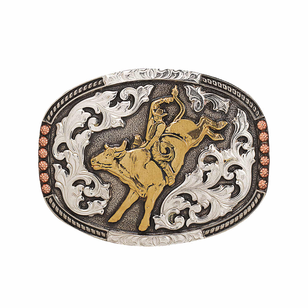 Crumrine Apparel Crumrine Bull Rider Motif Belt Buckle in Silver and Gold