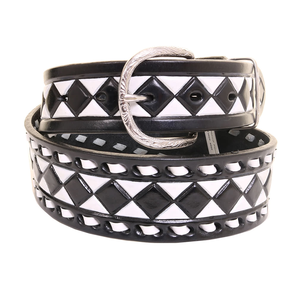 Double J Saddlery Apparel Double J Saddlery Men's Black with Checkered Pattern Belt