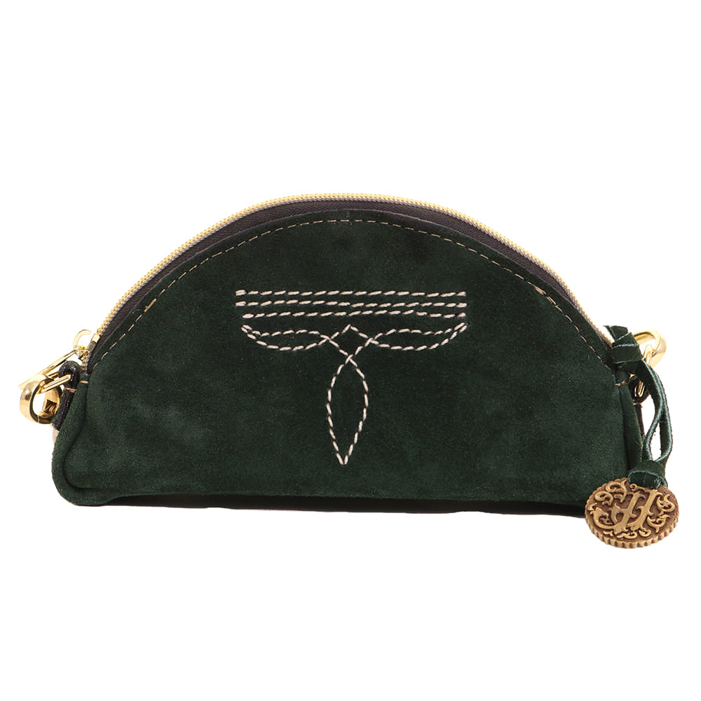 Double J Saddlery Other Double J Saddlery Forest Green Suede with White Boot Stritch Taco Clutch