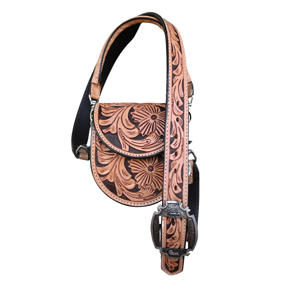 Double J Saddlery Other Double J Saddlery Small Saddle Purse in Natural Leather with Sheridan Daisy Floral Tooling