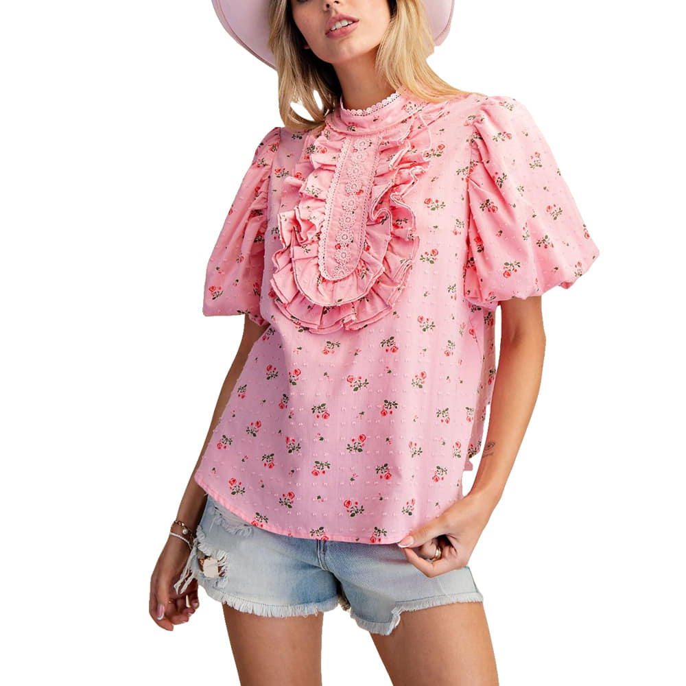 ちゅん Acka. russel volume blouse Women's Cotton Candy Short Puff Sleeve Blouse by Easel