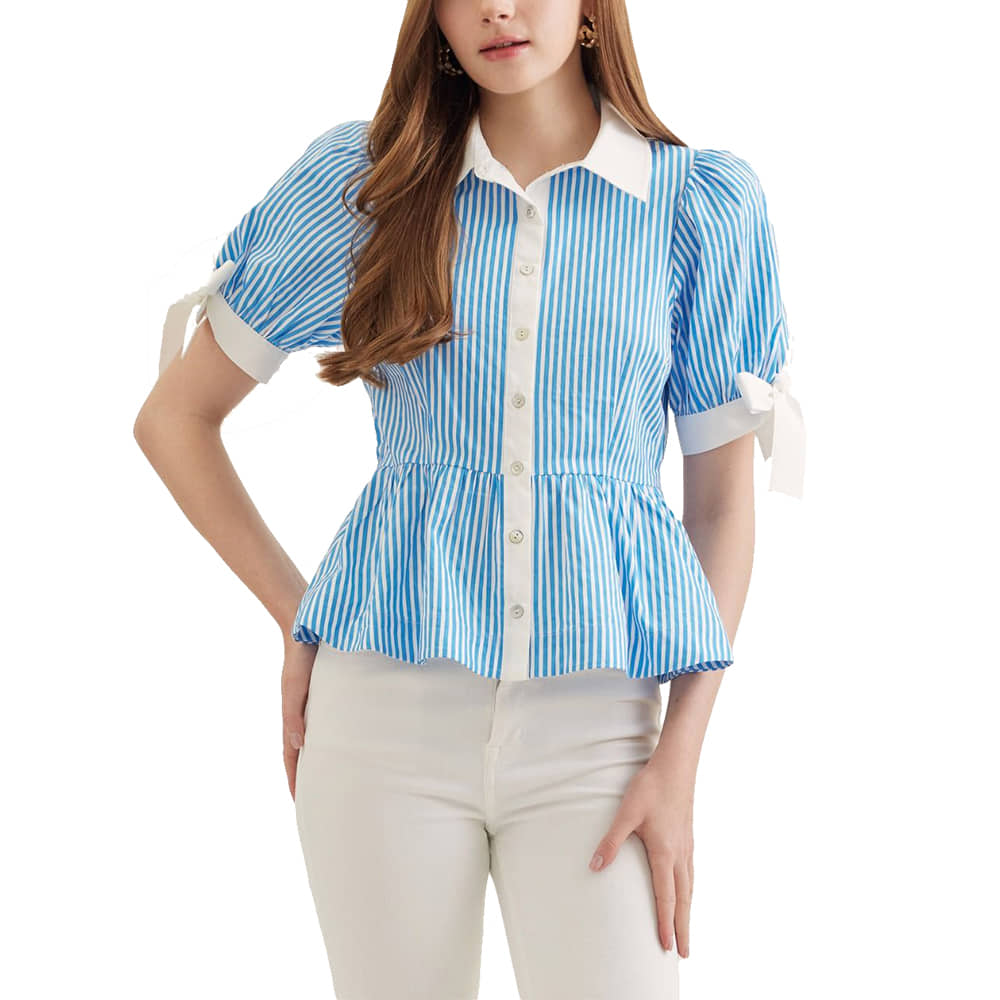 Entro Apparel Collard Puff Sleeve Blouse
