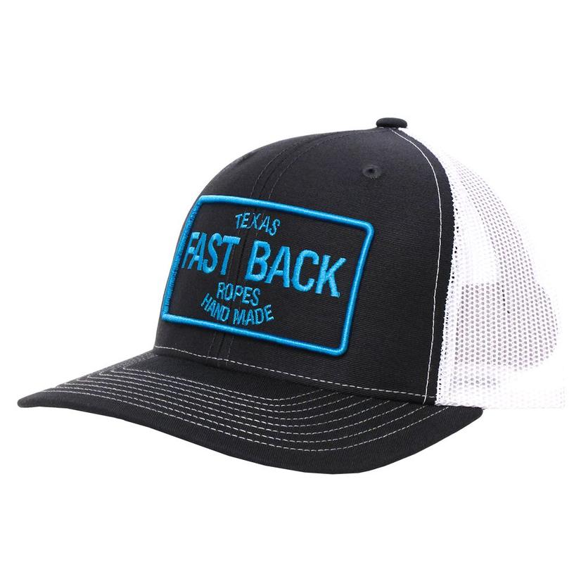 Fast Back Hats OSFA / STEEL/WHITE Fast Back Steel And White Square Blue Patch Mesh Back Cap