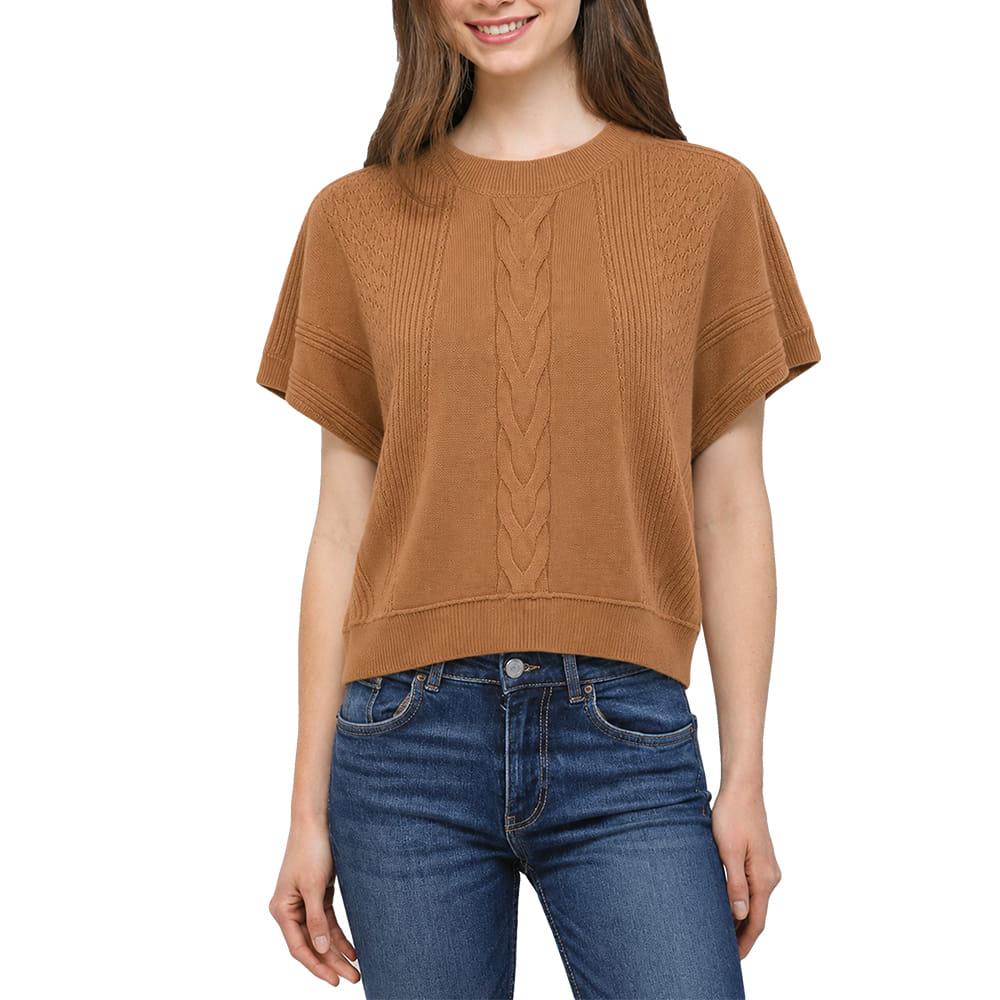Fate Apparel Mixed Knit Short Sleeve Sweater