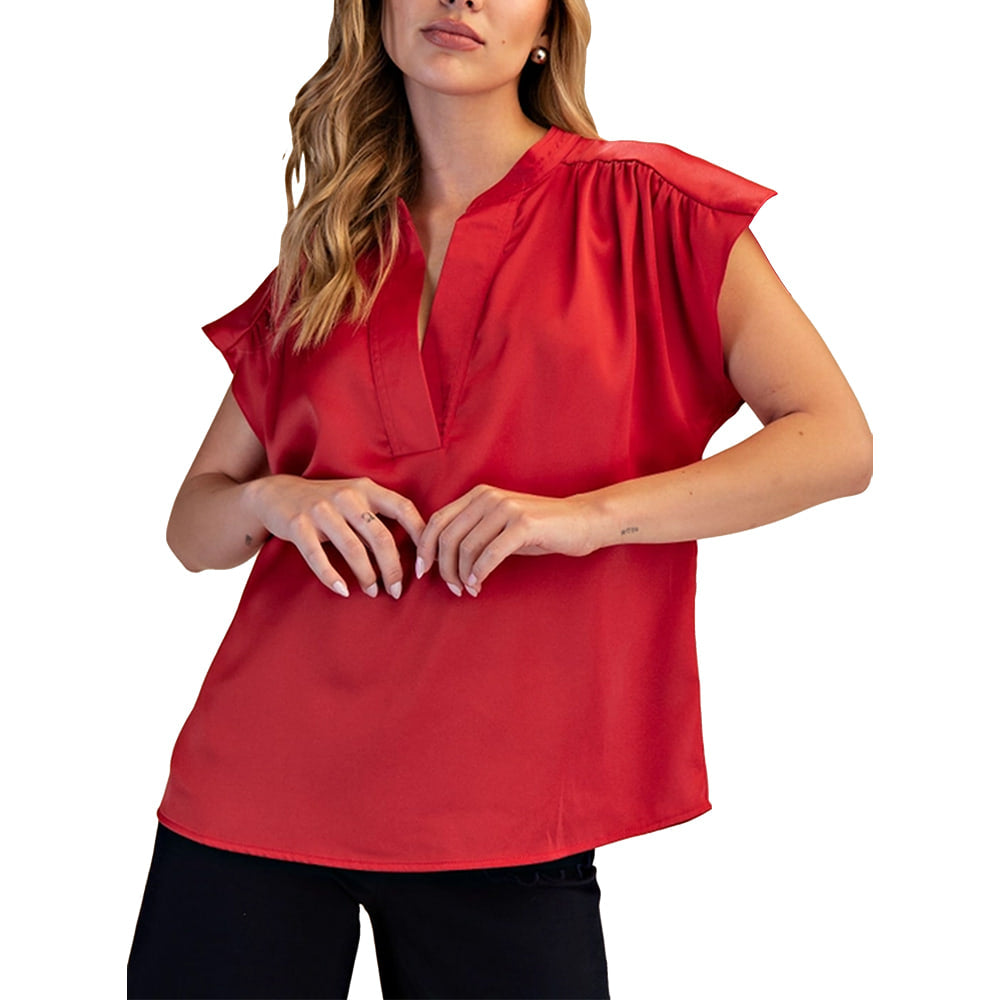 Glam Apparel Glam Womens V NeckCap Sleeve Top