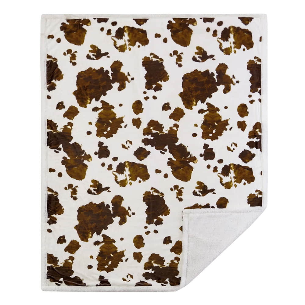 HiEnd Accents Home Decor Elsa Cowhide Campfire Sherpa Throw, 54 x 68, Chocolate,
