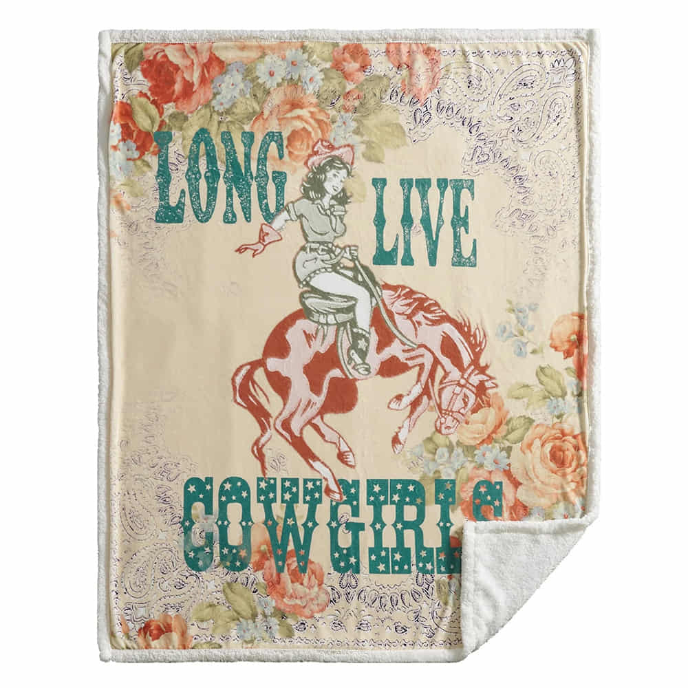 HiEnd Accents Home Decor Long Live Cowgirls Campfire Sherpa Throw, 54 x 68,