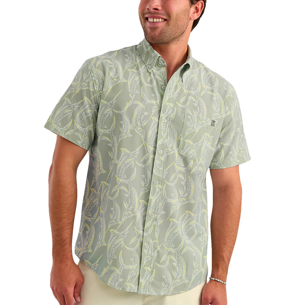 Huk Apparel Huk Men's Kona Printed Short Sleeve Shirt in Silver Blue 2