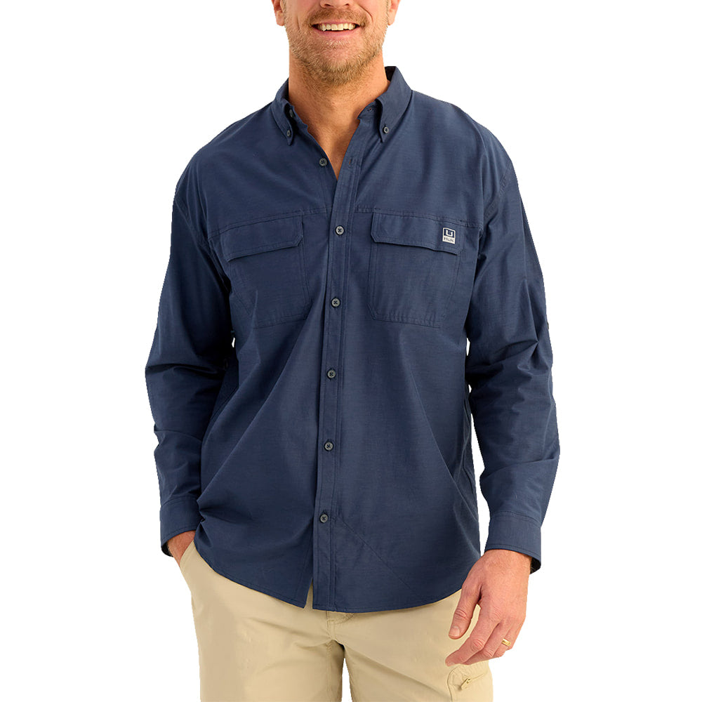 Huk Apparel Huk Men's Next Level Long Sleeve Button-Down Shirt In Naval Academy