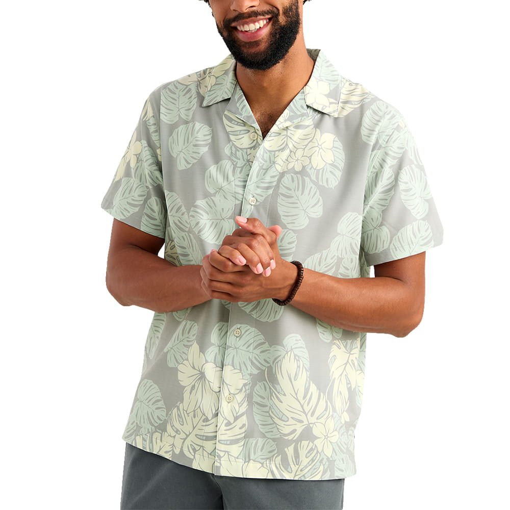 Huk Apparel Huk Men's Short Sleeve Camp Shirt in Sharkskin Palm Leaf