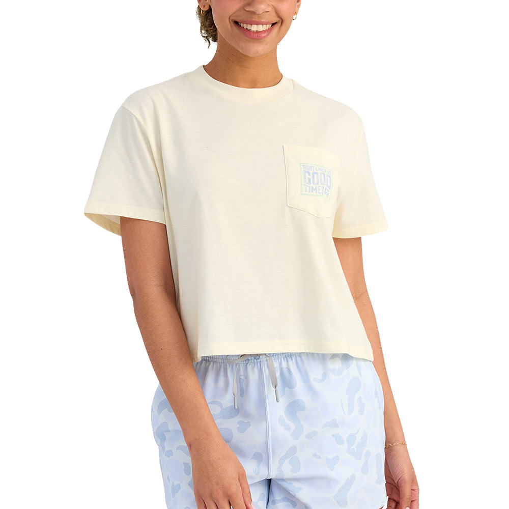 Huk Apparel Huk Women's Tight Lines Short Sleeve Pocket Graphic Tee In Egret