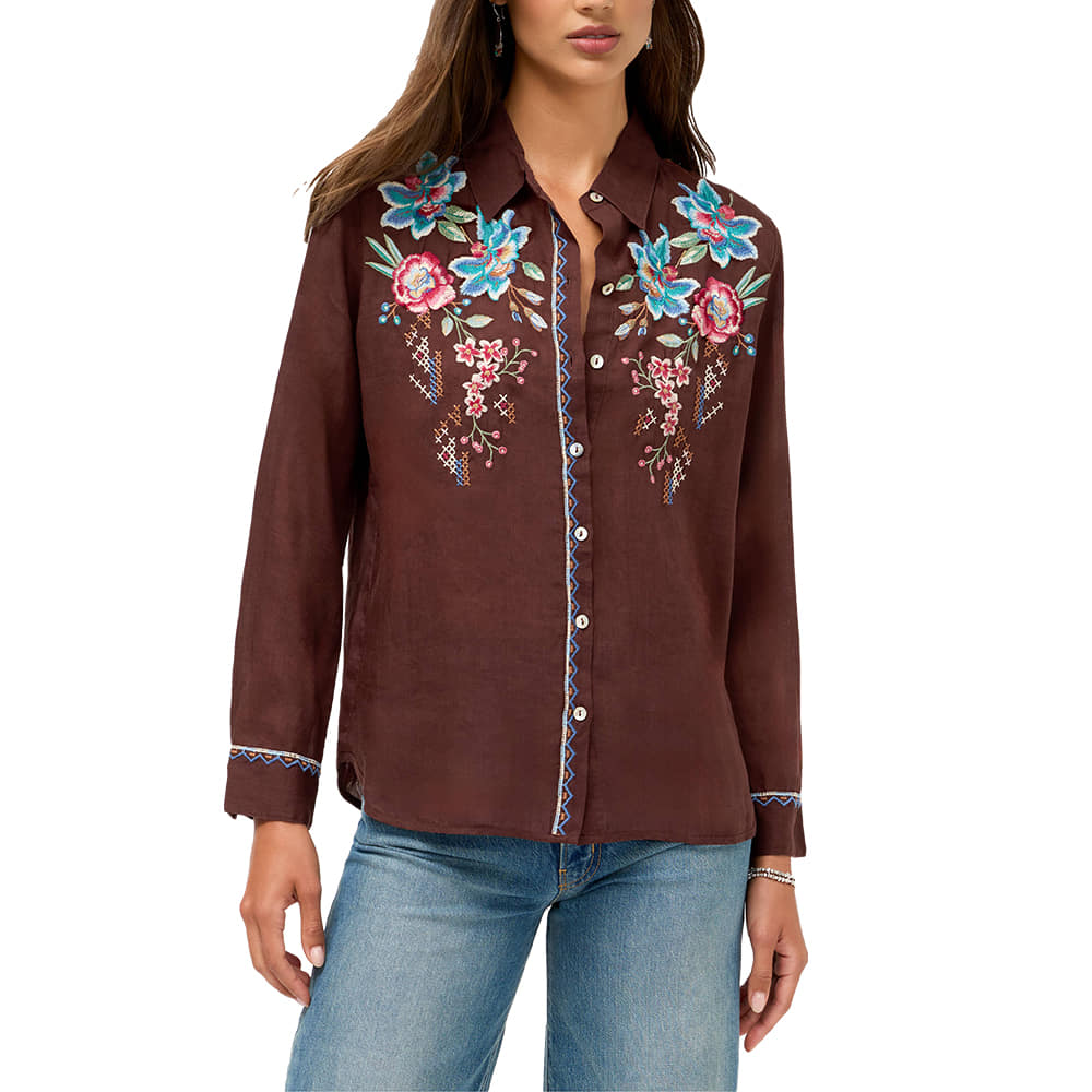 Johnny Was Apparel Contrast Binding Shirt Elsarose