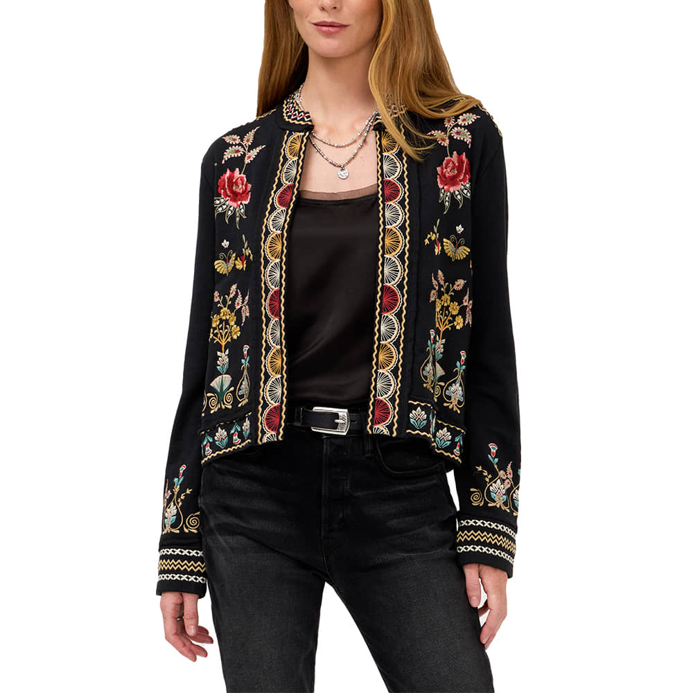 Johnny Was Apparel French Terry Mixed Media JacketAnya