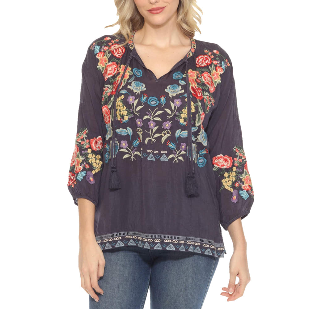 Johnny Was Apparel Johnny Was Graphite Brucie Long Sleeve Women's Blouse