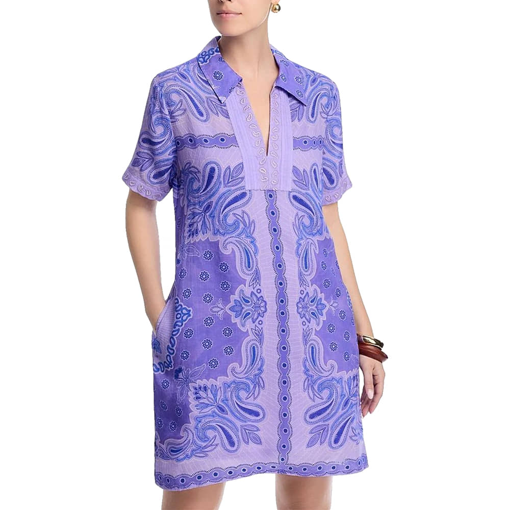 Johnny Was Women's Henley Collared Dress - Purple - Size XS