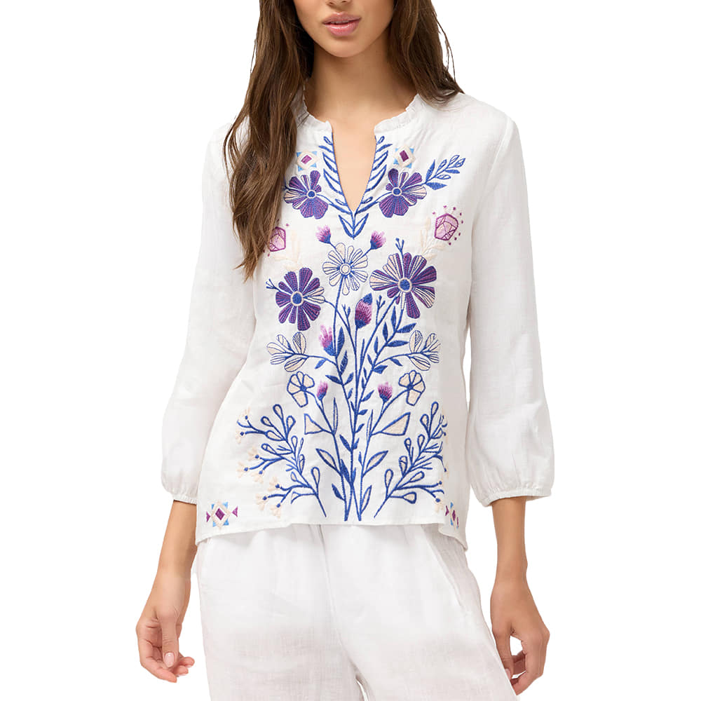 Johnny Was Apparel Johnny Was Ruffle Field Adina Blouse in White