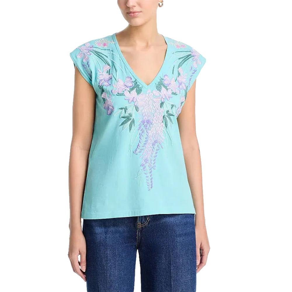 Johnny Was Apparel Johnny Was Women's Marine Blue Marleigh Deep V Tee