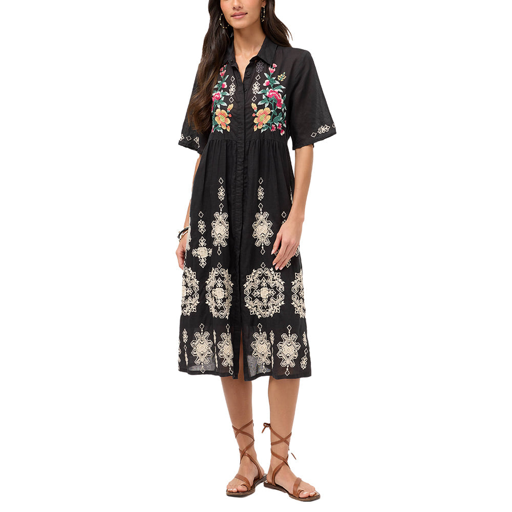Johnny Was Apparel Johnny Was Women's Sunn Flutter Sleeve Shirt Dress in Black