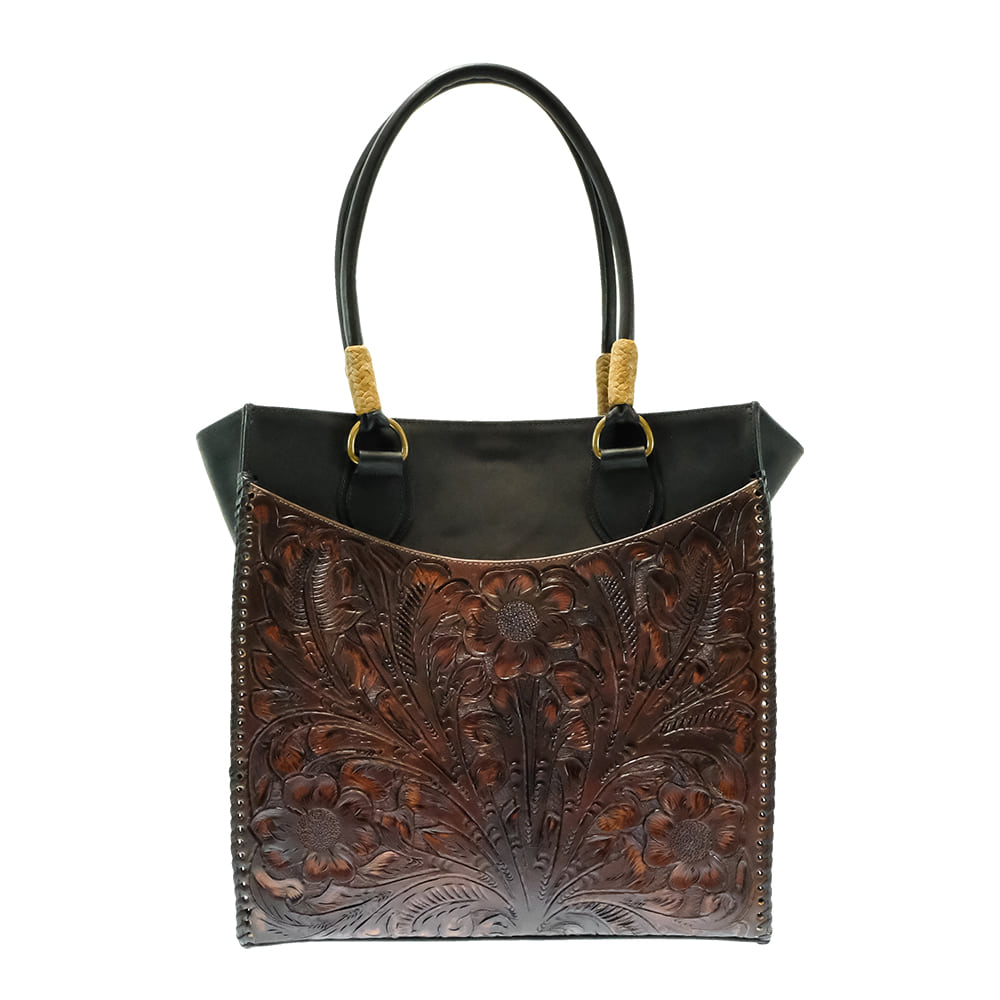 Juan Antonio Other Brown Juan Antonio Black Bison with Brown Tooled and Rein Knots Handbag