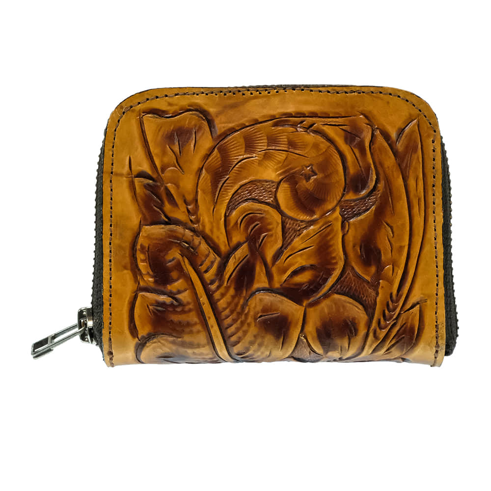 Juan Antonio Other Juan Antonio Saddle Tan Tooled Small Zip Wallet