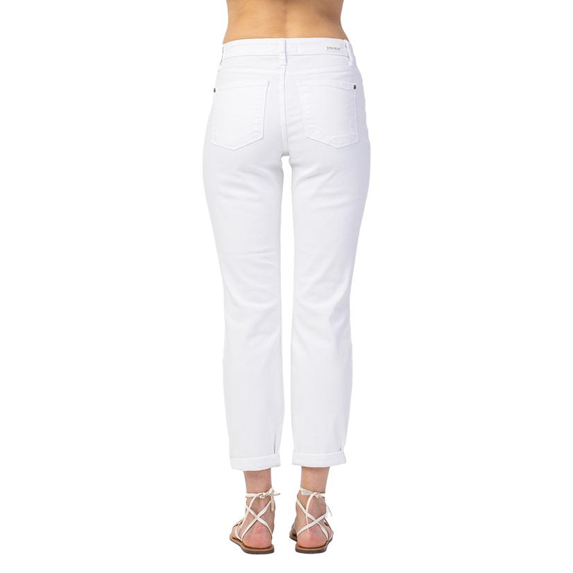 Judy Blue Apparel Judy Blue White Distressed Mid-Rise Boyfriend Fit Plus Size Women's Jean