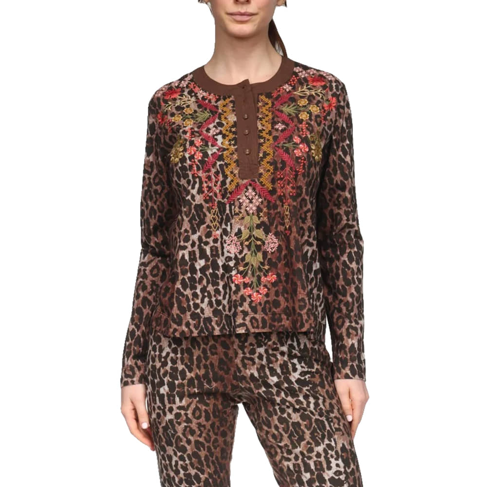 Jwla By Johnny Was Apparel Johnny Was Ladies Mixed Media Henley Top