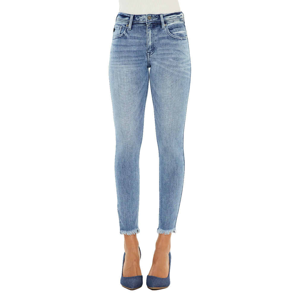Kancan Apparel Kancan Ladies Mid Rise Raw Hem Ankle Skinny Jeans