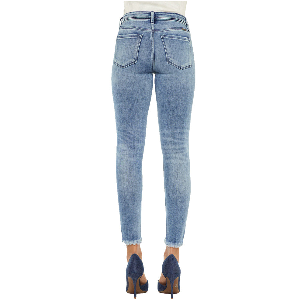 Kancan Apparel Kancan Ladies Mid Rise Raw Hem Ankle Skinny Jeans