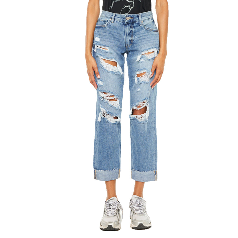 Kancan Apparel Kancan Womens Open Pack Mid Rise Boyfriend Fit Jean In Medium Wash