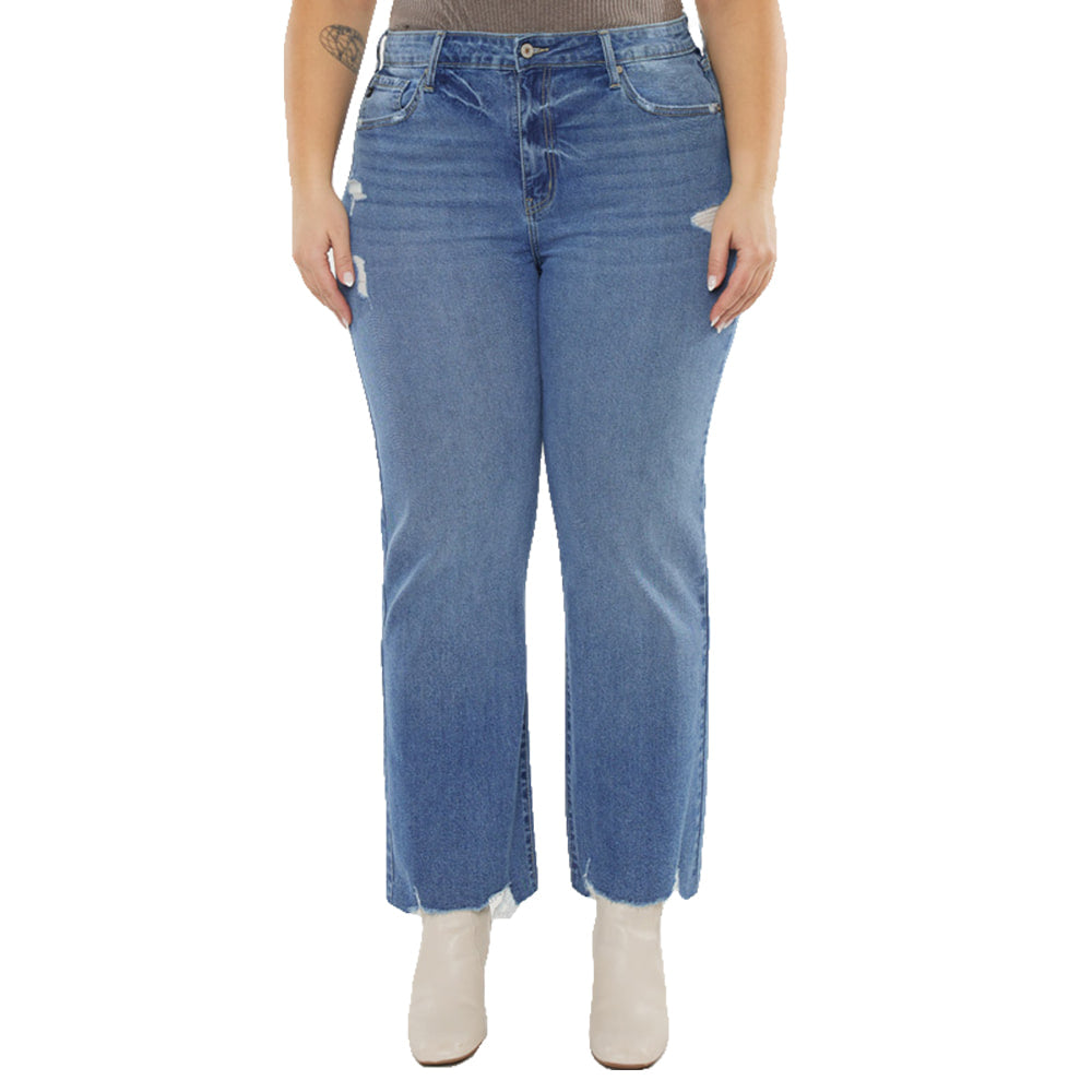 Kancan Apparel Kancan Womens Plus Size High Rise Slim Wide Leg Jean