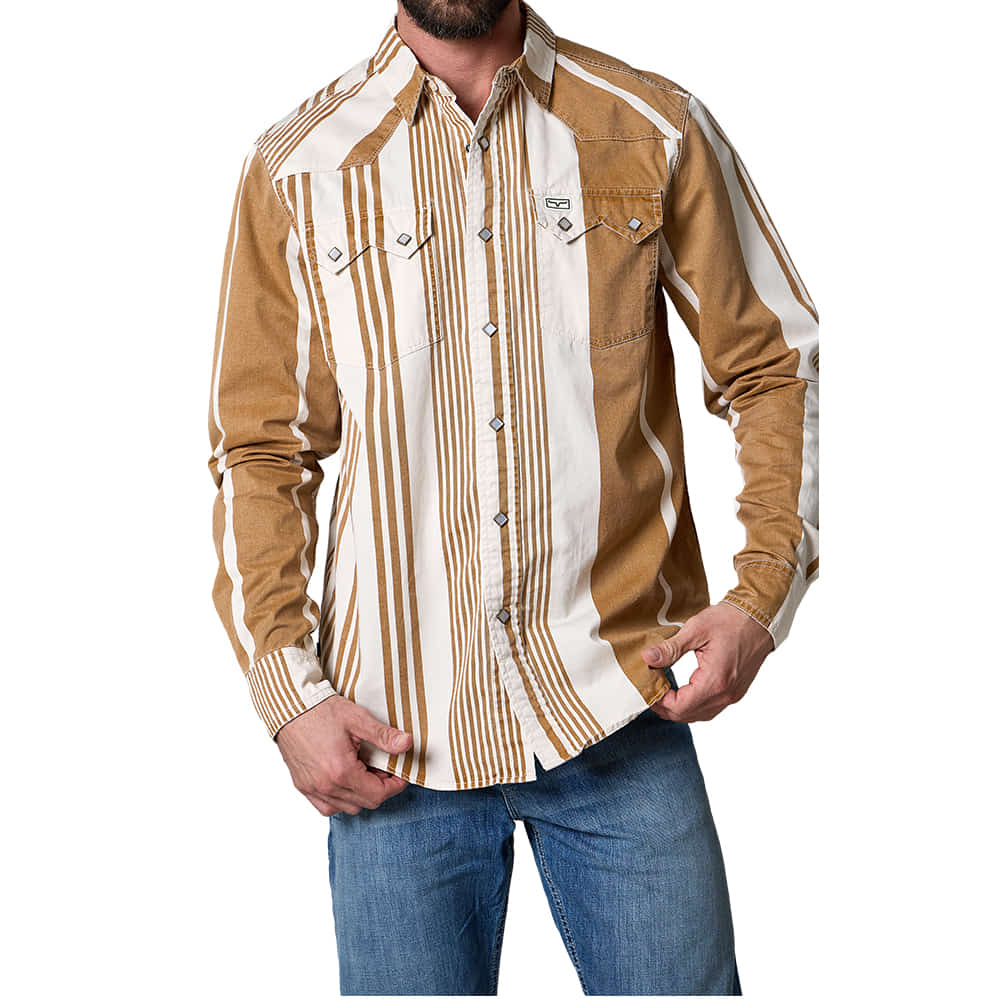 Kimes Ranch Apparel Kimes Ranch Mens Bandit Long Sleeve Striped Button Down Shirt in WW Brown