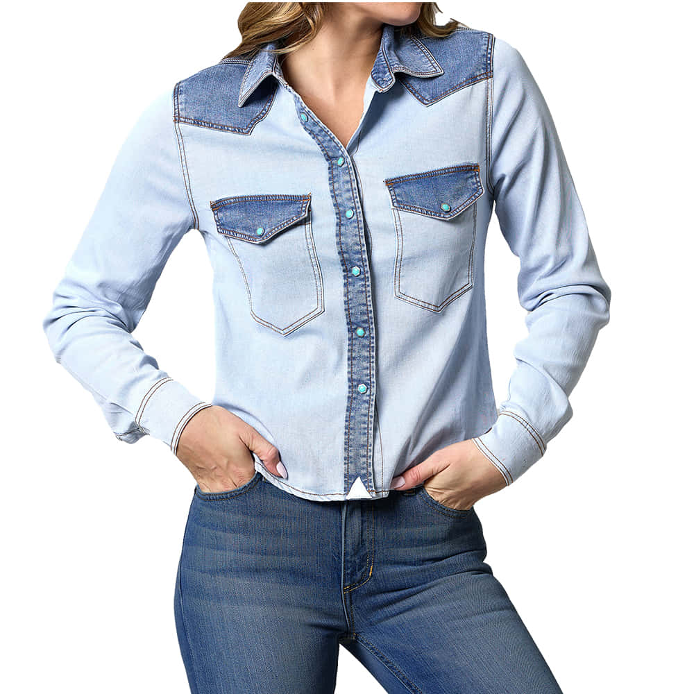 Kimes Ranch Apparel Kimes Ranch Rayna Light Indigo Snap Long Sleeve Women's Shirt