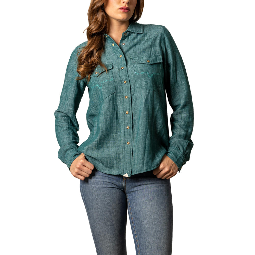 Kimes Ranch Apparel Kimes Ranch Women's Lacy Long Sleeve Snap Shirt in Dark Teal