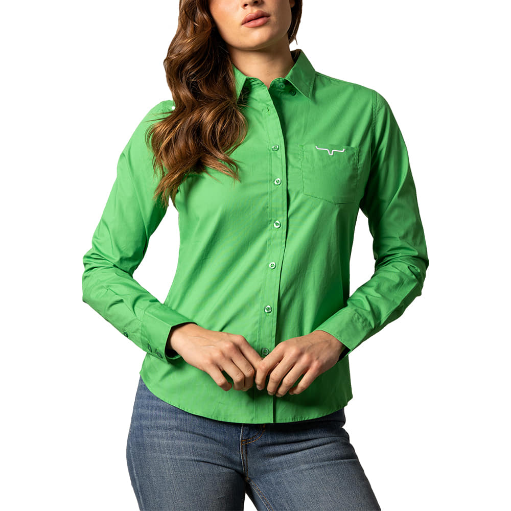 Kimes Ranch Apparel Kimes Women's Team Long Sleeve Button-Down Shirt in Kelly Green